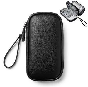 Leather Electronic Organizer Bag, Waterproof Travel Tech Pouch for Cord, Cable, Charger, Phone & Accessories (Black) Leather Electronic Organizer Bag, Waterproof Travel Tech Pouch for Cord, Cable, Charger, Phone & Accessories (Black)