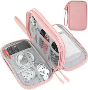 Electronic Cable Organizer Bag, Travel Electronic Accessories Carry Case Portable Waterproof Double Layers Storage Bag for Cable, Cord, Charger, Power Bank, Earphone (Light Pink, Medium) Electronic Cable Organizer Bag, Travel Electronic Accessories Carry Case Portable Waterproof Double Layers Storage Bag for Cable, Cord, Charger, Power Bank, Earphone (Light Pink, Medium)