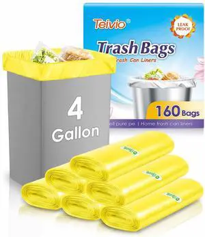 Small Trash Bags 4 Gallon 160 Counts Garbage Bags, Bathroom Trash Can Bin Liners, Small Plastic Bags for home office kitchen, fit 12-15 Liter, 3,3.5,4.5 Gal, Yellow Small Trash Bags 4 Gallon 160 Counts Garbage Bags, Bathroom Trash Can Bin Liners, Small Plastic Bags for home office kitchen, fit 12-15 Liter, 3,3.5,4.5 Gal, Yellow