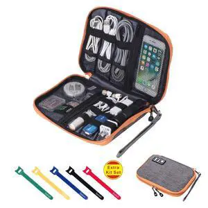 Travel Cable Organizer Bag Waterproof Portable Electronic Accessories Organizer for USB Cable Cord Phone Charger Headset Wire SD Card with 5pcs Cable Ties(Orange) Travel Cable Organizer Bag Waterproof Portable Electronic Accessories Organizer for USB Cable Cord Phone Charger Headset Wire SD Card with 5pcs Cable Ties(Orange)