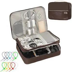 Electronics Accessories Organizer Bag, Waterproof Double LayerTravel Cable Organizer Case for Cords, Charger, Power Bank,Hard Drive, Mouse -Shockproof Tech Storage Pouch (Classic-two layers-Brown) Electronics Accessories Organizer Bag, Waterproof Double LayerTravel Cable Organizer Case for Cords, Charger, Power Bank,Hard Drive, Mouse -Shockproof Tech Storage Pouch (Classic-two layers-Brown)