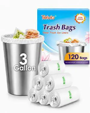 3 Gallon 120 Counts Small Trash Bags 3 Gallon 3.1 Gallon 3.2 Gallon fit 10 liter Garbage Bags by Teivio, Waste Basket Bags,Bathroom Trash Can Bin Liners, Plastic Bags for home office kitchen, Clear 3 Gallon 120 Counts Small Trash Bags 3 Gallon 3.1 Gallon 3.2 Gallon fit 10 liter Garbage Bags by Teivio, Waste Basket Bags,Bathroom Trash Can Bin Liners, Plastic Bags for home office kitchen, Clear