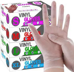 Disposable Vinyl Gloves, Powder-Free, Latex-Free, Non-Sterile, Food Safe, Nursing, Office, Kitchen, Pet Care, Cleaning, Housework, 4 mil, Clear, X-large, 100Pcs-Count Disposable Vinyl Gloves, Powder-Free, Latex-Free, Non-Sterile, Food Safe, Nursing, Office, Kitchen, Pet Care, Cleaning, Housework, 4 mil, Clear, X-large, 100Pcs-Count
