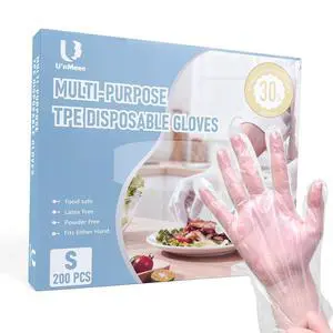 200 PCS Disposable TPE Gloves - Clear/White Plastic, Food Safe, Latex-Free, Powder- (M) 200 PCS Disposable TPE Gloves - Clear/White Plastic, Food Safe, Latex-Free, Powder- (M)