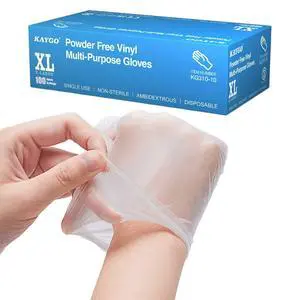 Disposable Vinyl Gloves, 100 pack Powder Free Latex Free, 3 Mil,Idea for Home, Cleaning and Food, Clear, KG310,L Disposable Vinyl Gloves, 100 pack Powder Free Latex Free, 3 Mil,Idea for Home, Cleaning and Food, Clear, KG310,L