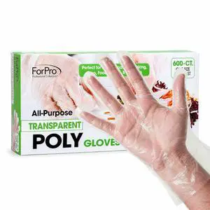 ForPro Disposable Poly Gloves, Food Grade, BPA-Free, Latex-Free, Powder-Free, Lightweight Plastic Gloves for Cooking, Food Prep, Food Service, One Size Fits Most, Clear, 600-Count ForPro Disposable Poly Gloves, Food Grade, BPA-Free, Latex-Free, Powder-Free, Lightweight Plastic Gloves for Cooking, Food Prep, Food Service, One Size Fits Most, Clear, 600-Count