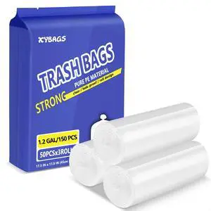 1.2 Gallon Clear Trash Bags, 150 Count 4.5 Liter Trash Liners Small Garbage Bags for Office, Bathroom 1.2 Gallon Clear Trash Bags, 150 Count 4.5 Liter Trash Liners Small Garbage Bags for Office, Bathroom