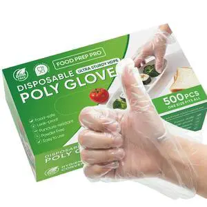 500 Count Disposable Food Service Gloves Plastic Gloves For Food Handling, Clear Poly Plastic Glove For Kitchen Serving Lightweight Disposable Kitchen Glove, One Size Fits Most 500 Count Disposable Food Service Gloves Plastic Gloves For Food Handling, Clear Poly Plastic Glove For Kitchen Serving Lightweight Disposable Kitchen Glove, One Size Fits Most