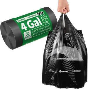 Small Trash Bags with Handles - Ocean Plastic Upcycling - Plastic Garbage Bags, Can Bin & Waste Basket Liner for Kitchen, Bathroom, Office and Pets,4 Gallon 50 Count Black Small Trash Bags with Handles - Ocean Plastic Upcycling - Plastic Garbage Bags, Can Bin & Waste Basket Liner for Kitchen, Bathroom, Office and Pets,4 Gallon 50 Count Black