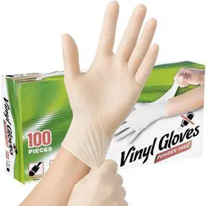 100 Pack Clear Vinyl Gloves Powder Free Plastic Disposable Latex Free for Cleaning, Salon, Crafts (Medium) 100 Pack Clear Vinyl Gloves Powder Free Plastic Disposable Latex Free for Cleaning, Salon, Crafts (Medium)