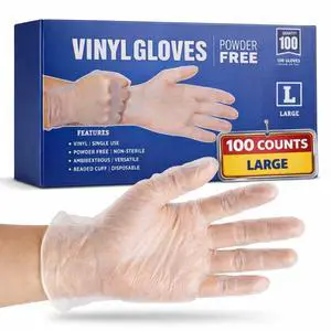 Vinyl Gloves, Plastic Disposable Gloves for Food Handling/Cleaning, Powder & Latex Free, Single Use, Clear, Large, 100 Pack Vinyl Gloves, Plastic Disposable Gloves for Food Handling/Cleaning, Powder & Latex Free, Single Use, Clear, Large, 100 Pack