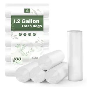 1.2 Gallon Trash Bags, Unscented Strong Small Trash Bags Bathroom, Small Garbage Bags for Bathroom Can, White Trash Can Liners 100 Count 1.2 Gallon Trash Bags, Unscented Strong Small Trash Bags Bathroom, Small Garbage Bags for Bathroom Can, White Trash Can Liners 100 Count