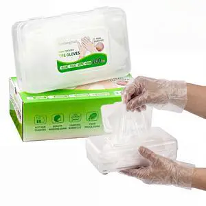 100 Pack Disposable TPE Gloves, Clear Food Prep Gloves with Storage Box for Kitchen Cooking Food Service & Handling, Latex-Free Powder-Free, One Size Fits Most 100 Pack Disposable TPE Gloves, Clear Food Prep Gloves with Storage Box for Kitchen Cooking Food Service & Handling, Latex-Free Powder-Free, One Size Fits Most