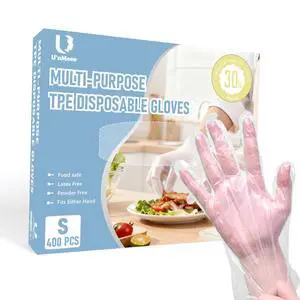 400 PCS Disposable TPE Gloves - Clear/White Plastic, Food Safe, Latex-Free, Powder-F (M) 400 PCS Disposable TPE Gloves - Clear/White Plastic, Food Safe, Latex-Free, Powder-F (M)