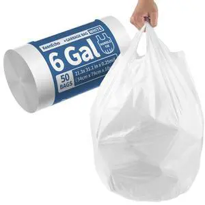 Small Trash Bags with Handles (1.2/2/2.6/3/4/5/6/8/13 Gallon) - Ocean Plastic Upcycling - Plastic Garbage Bags, Can Bin & Waste Basket Liner for Kitchen, Bathroom, Office&Pets 6 Gal 50 Count Small Trash Bags with Handles (1.2/2/2.6/3/4/5/6/8/13 Gallon) - Ocean Plastic Upcycling - Plastic Garbage Bags, Can Bin & Waste Basket Liner for Kitchen, Bathroom, Office&Pets 6 Gal 50 Count
