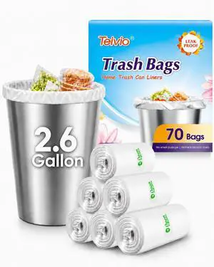 Small Trash Bags 2.6 Gallon 70 Counts Small Trash Bags Garbage Bags, Bathroom Trash Can Bin Liners, Small Plastic Bags for Home Office Kitchen,fit 10 Liter, 2,2.5,3 Gal, Clear Small Trash Bags 2.6 Gallon 70 Counts Small Trash Bags Garbage Bags, Bathroom Trash Can Bin Liners, Small Plastic Bags for Home Office Kitchen,fit 10 Liter, 2,2.5,3 Gal, Clear