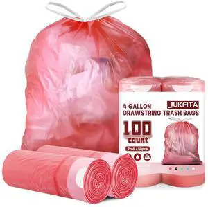 4 Gallon Trash Bags Drawstring 100 Count, JUKFITA Extra Strong Small Garbage Bags, Unscented Trash Can Liners for Bathroom Restroom Office Kitchen, Red 4 Gallon Trash Bags Drawstring 100 Count, JUKFITA Extra Strong Small Garbage Bags, Unscented Trash Can Liners for Bathroom Restroom Office Kitchen, Red