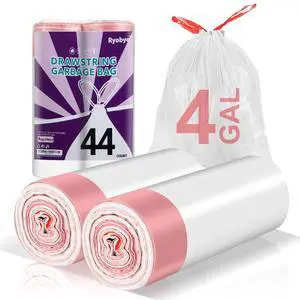 Small Trash Bags 2-4 Gallon Drawstring-Ryobyo Small Garbage Bag Extra Strong, Unscented, Stretchy, Quick Cinch for Bathroom Kitchen, White 44 Count Small Trash Bags 2-4 Gallon Drawstring-Ryobyo Small Garbage Bag Extra Strong, Unscented, Stretchy, Quick Cinch for Bathroom Kitchen, White 44 Count