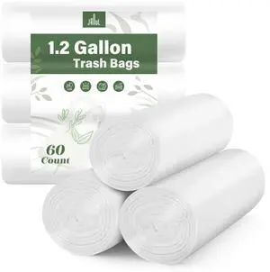 1.2 Gallon Trash Bags, Unscented Strong Small Trash Bags Bathroom, Small Garbage Bags for Bathroom Can, White Trash Can Liners 60 Count 1.2 Gallon Trash Bags, Unscented Strong Small Trash Bags Bathroom, Small Garbage Bags for Bathroom Can, White Trash Can Liners 60 Count