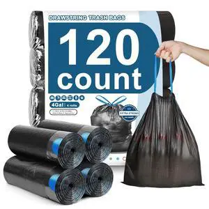 120 Count-4 Gallon Trash Bags Drawstring, Black Small Garbage Bags, JUKFITA Unscented Trash Can Liners, Strong Wastebasket Liner for Bathroom Toilet Office Bedroom 120 Count-4 Gallon Trash Bags Drawstring, Black Small Garbage Bags, JUKFITA Unscented Trash Can Liners, Strong Wastebasket Liner for Bathroom Toilet Office Bedroom