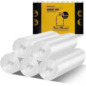 Small Trash Bags 4 Gallon, Flexible & Durable, Scent Free & Easy Tear, Transparent, 110 Counts, 0.3 Mil Small Trash Bags 4 Gallon, Flexible & Durable, Scent Free & Easy Tear, Transparent, 110 Counts, 0.3 Mil