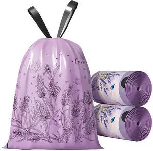 100pcs 2.6 Gallon Small Trash Bags Tearing-Free Drawstring for Bathroom Office Home Bedroom Trash Can with Purple Lavender Printed Garbage Basket Bags (2.6 Gallon Purple, 100 Count) 100pcs 2.6 Gallon Small Trash Bags Tearing-Free Drawstring for Bathroom Office Home Bedroom Trash Can with Purple Lavender Printed Garbage Basket Bags (2.6 Gallon Purple, 100 Count)