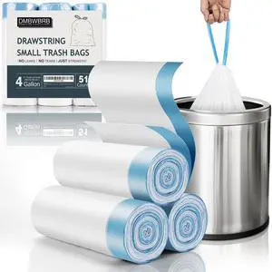 Drawstring 4 Gallon Trash Bag 51 Counts, Tear-Free & Leakproof Small Trash Bags, Unscented Small Garbage Bags, 15 Liter Mini Wastebasket can Liners for Bathroom Bedroom Office Drawstring 4 Gallon Trash Bag 51 Counts, Tear-Free & Leakproof Small Trash Bags, Unscented Small Garbage Bags, 15 Liter Mini Wastebasket can Liners for Bathroom Bedroom Office