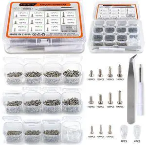 1100Pcs (11 Sizes) Micro Screw Kit Eyeglass Sunglass Repair Kit with Magnetic Phillips Screwdriver and Tweezers for Repairing Spectacles(Come with Nose Pads), Watches, Jewelry and Cell Phones 1100Pcs (11 Sizes) Micro Screw Kit Eyeglass Sunglass Repair Kit with Magnetic Phillips Screwdriver and Tweezers for Repairing Spectacles(Come with Nose Pads), Watches, Jewelry and Cell Phones