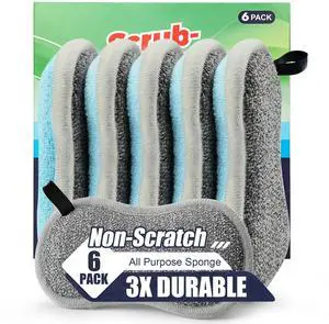 Dual Sided All-Purpose Sponges Kitchen,Dish Sponge for Washing Dishes Cleaning Kitchen,Non Scratch,Rough Scrubbers for Non-Stick Cookware, Soft Microfiber Scrub for Dishes(Bule,6Pack) Dual Sided All-Purpose Sponges Kitchen,Dish Sponge for Washing Dishes Cleaning Kitchen,Non Scratch,Rough Scrubbers for Non-Stick Cookware, Soft Microfiber Scrub for Dishes(Bule,6Pack)