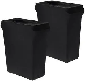 16 Gallon Stretch Spandex Trash Can Cover, 2 Pack Outdoor Fitted Waste Container Cover Rectangular Garbage Can Covers for Kitchen Wedding Party Office Decor, Without Trash Can (Black) 16 Gallon Stretch Spandex Trash Can Cover, 2 Pack Outdoor Fitted Waste Container Cover Rectangular Garbage Can Covers for Kitchen Wedding Party Office Decor, Without Trash Can (Black)