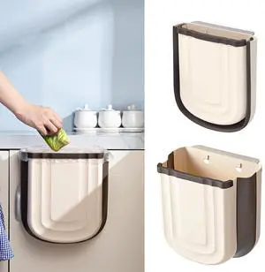 Kitchen Hanging Trash Can, 2.4 Gallon / 9L Collapsible Waste Bin, Small Kitchen Compost Bin for Food Scraps, Wall Mounted Garbage Can for Bathroom, Car, RV(Khaki) Kitchen Hanging Trash Can, 2.4 Gallon / 9L Collapsible Waste Bin, Small Kitchen Compost Bin for Food Scraps, Wall Mounted Garbage Can for Bathroom, Car, RV(Khaki)