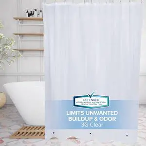 Protected Shower Curtain Liner, 3G Lightweight, 70"x72", Clear Protected Shower Curtain Liner, 3G Lightweight, 70"x72", Clear