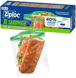 XL Sandwich and Snack Bags, Easy Open and Close, Plastic Food Storage Bags, 30 Bags Total XL Sandwich and Snack Bags, Easy Open and Close, Plastic Food Storage Bags, 30 Bags Total
