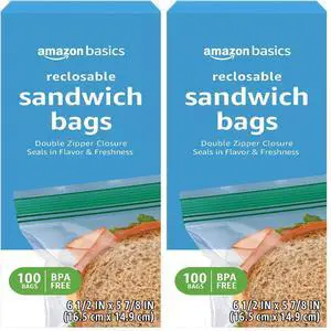 Reclosable Double Zipper Sandwich Storage Bags for Food Storage, BPA Free, 100 Count (Pack of 2) Reclosable Double Zipper Sandwich Storage Bags for Food Storage, BPA Free, 100 Count (Pack of 2)
