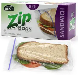 Sandwich Zip Bags - 100 Count | Leak-Proof, Freezer Safe & Reusable Food Storage Bags for Lunch & Snacks | Durable BPA-Free Seal | DURRA BEST Sandwich Zip Bags - 100 Count | Leak-Proof, Freezer Safe & Reusable Food Storage Bags for Lunch & Snacks | Durable BPA-Free Seal | DURRA BEST