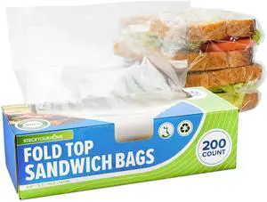 200 Count Clear Fold Top Sandwich Bags, Bulk Disposable Plastic Bags with Fold Over Closure for Restaurants, Caterers, and Home Food Storage 200 Count Clear Fold Top Sandwich Bags, Bulk Disposable Plastic Bags with Fold Over Closure for Restaurants, Caterers, and Home Food Storage