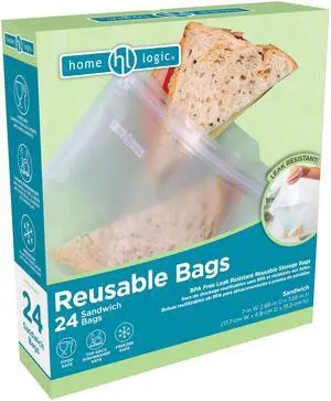Reusable Sandwich Bags Leak Proof Food Storage for Snacks & More 24 Bags, 7 Inch Width Reusable Sandwich Bags Leak Proof Food Storage for Snacks & More 24 Bags, 7 Inch Width