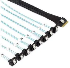Deuninker PCIe Slimline SAS SFF-8654 8i to 8* SATA 90 Degree Server Cable 24Gbps High Speed 32AWG 8 Channel Hard Drive Data Transfer Cord (0.5M) Deuninker PCIe Slimline SAS SFF-8654 8i to 8* SATA 90 Degree Server Cable 24Gbps High Speed 32AWG 8 Channel Hard Drive Data Transfer Cord (0.5M)