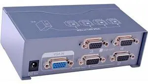Deuninker Powered 4 Port VGA Splitter Box Video Distribution Duplicator for 1 PC to Multiple Monitors Projector Deuninker Powered 4 Port VGA Splitter Box Video Distribution Duplicator for 1 PC to Multiple Monitors Projector