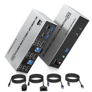 8K@60Hz USB3.0 2 Displayport+HDMI KVM Switch Triple Monitor 2Computer, 2PC Share 3Monitors (HDMI+2 Displayport) KVM Switch with Audio Microphone and 3USB Ports, HDMI+2 DP Monitor Switch for 2PC 8K@60Hz USB3.0 2 Displayport+HDMI KVM Switch Triple Monitor 2Computer, 2PC Share 3Monitors (HDMI+2 Displayport) KVM Switch with Audio Microphone and 3USB Ports, HDMI+2 DP Monitor Switch for 2PC