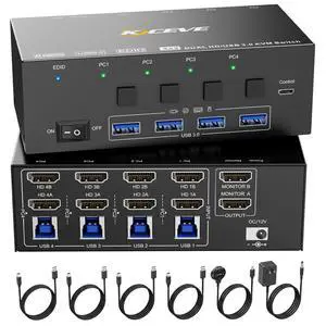 KVM Switch 2 Monitors 4 Computers HDMI, KCEVE 8K@60Hz, 4K@144 Hz USB 3.0 KVM Switcher Box with EDID Emulator for 4 Computers Share Mouse Keyboard and Monitor, Stable Chip, Great Compatibility KVM Switch 2 Monitors 4 Computers HDMI, KCEVE 8K@60Hz, 4K@144 Hz USB 3.0 KVM Switcher Box with EDID Emulator for 4 Computers Share Mouse Keyboard and Monitor, Stable Chip, Great Compatibility