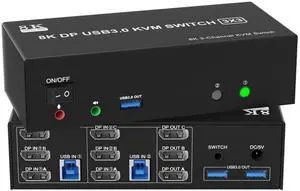8K@60Hz KVM Switch 3 Monitors 2 Computers 4K@144Hz, DP 1.4 8K Displayport KVM Switch Triple Monitor for 2 Computer Share 3 Monitor, Audio Mic Port and 3 USB3.0 Devices, Wired Remote and 5V Adapter 8K@60Hz KVM Switch 3 Monitors 2 Computers 4K@144Hz, DP 1.4 8K Displayport KVM Switch Triple Monitor for 2 Computer Share 3 Monitor, Audio Mic Port and 3 USB3.0 Devices, Wired Remote and 5V Adapter