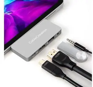 USB C Hub Adapter for iPad Air 2020, CableCreation Aluminum 4 in 1 USB-C Hub with 4K 60Hz HDMI HDR, USB 2.0, 3.5mm Audio and 100W PD, Compatible for iPad Pro 2020, MacBook Pro/Air, Dell XPS 13, 15 USB C Hub Adapter for iPad Air 2020, CableCreation Aluminum 4 in 1 USB-C Hub with 4K 60Hz HDMI HDR, USB 2.0, 3.5mm Audio and 100W PD, Compatible for iPad Pro 2020, MacBook Pro/Air, Dell XPS 13, 15