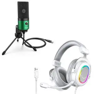Deuninker USB Microphone and White Gaming Headset, PC Microphone with Gain Control, Wired Headphones with 7.1 Surround Sound,EQ Mode, RGB, Soft Ear Pads for Streaming, Podcasting, Twitch (K669G+H6W) Deuninker USB Microphone and White Gaming Headset, PC Microphone with Gain Control, Wired Headphones with 7.1 Surround Sound,EQ Mode, RGB, Soft Ear Pads for Streaming, Podcasting, Twitch (K669G+H6W)