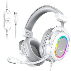 Deuninker USB Gaming Headset, PC Headphones Wired with Microphone for Computer/Laptop, Over-Ear RGB Headset with 7.1 Surround Sound, Noise Cancellation for Streaming Video Game- AmpliGame H6 (White) Deuninker USB Gaming Headset, PC Headphones Wired with Microphone for Computer/Laptop, Over-Ear RGB Headset with 7.1 Surround Sound, Noise Cancellation for Streaming Video Game- AmpliGame H6 (White)