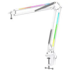 Deuninker Microphone Boom Arm, Heavy Duty Mic Arm with Controllable RGB Light,C-Clamp,Gaming Desktop Mic Mount Capacity for AM8,Studio Podcasting,Recording,Streaming-BM38W Deuninker Microphone Boom Arm, Heavy Duty Mic Arm with Controllable RGB Light,C-Clamp,Gaming Desktop Mic Mount Capacity for AM8,Studio Podcasting,Recording,Streaming-BM38W