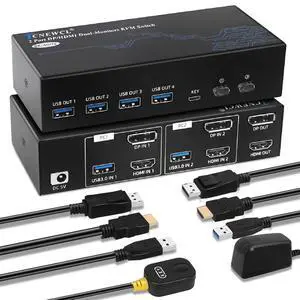 TCNEWCL 4K@120Hz HDMI Displayport KVM Switch 2 PC 2 Monitor 8K@60Hz DP 1.4 HDMI 2.1 USB 3.0 KVM Switch Dual Monitor, Support Extended & Copy Mode with Desktop Controller and 2 HDMI+DP+USB Cables TCNEWCL 4K@120Hz HDMI Displayport KVM Switch 2 PC 2 Monitor 8K@60Hz DP 1.4 HDMI 2.1 USB 3.0 KVM Switch Dual Monitor, Support Extended & Copy Mode with Desktop Controller and 2 HDMI+DP+USB Cables