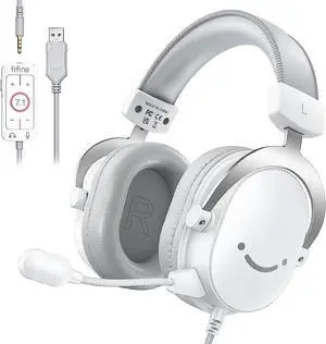 FIFINE USB PC Gaming Headset with 3.5mm Audio Jack, Detachable Microphone, 7.1 Surround Sound, Volume Control, Streaming Over-Ear Wired Headphones for Computer, PS5, Controller, Xbox-H9 White FIFINE USB PC Gaming Headset with 3.5mm Audio Jack, Detachable Microphone, 7.1 Surround Sound, Volume Control, Streaming Over-Ear Wired Headphones for Computer, PS5, Controller, Xbox-H9 White