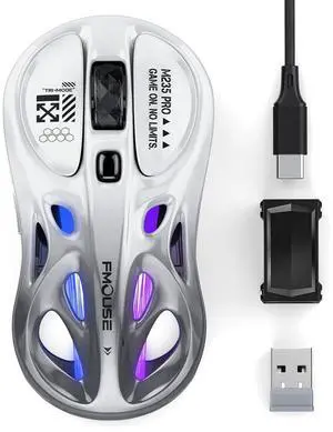 FMOUSE Tri-Mode Wireless Mouse (2.4G/Bluetooth/Wired), Hollow Design, RGB, 4800 DPI, Rechargeable Type-C for Mac/Laptop/iPad (Gaming/Office) - White & Gray Gradient FMOUSE Tri-Mode Wireless Mouse (2.4G/Bluetooth/Wired), Hollow Design, RGB, 4800 DPI, Rechargeable Type-C for Mac/Laptop/iPad (Gaming/Office) - White & Gray Gradient
