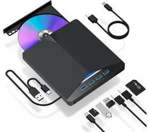 External CD/DVD Drive for Laptop, 7 in 1 USB 3.0 DVD Player Portable CD/DVD Burner, CD ROM External DVD Drive for Laptop Compatible with Laptop Desktop PC Windows 11/10/8/7 Linux Mac OS (Jet Black) External CD/DVD Drive for Laptop, 7 in 1 USB 3.0 DVD Player Portable CD/DVD Burner, CD ROM External DVD Drive for Laptop Compatible with Laptop Desktop PC Windows 11/10/8/7 Linux Mac OS (Jet Black)